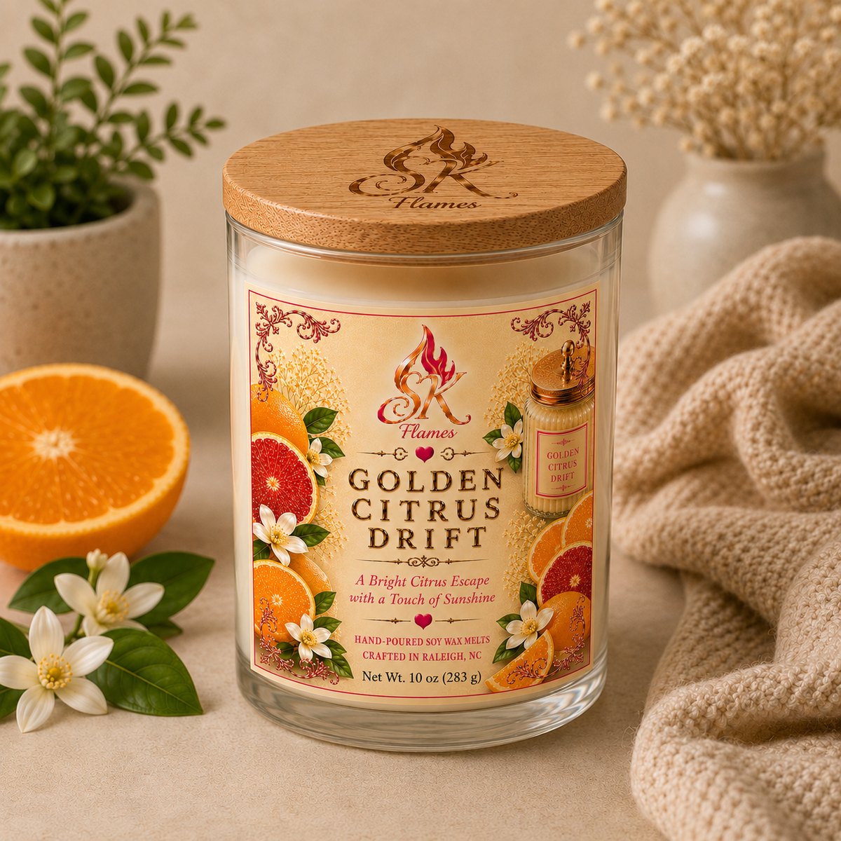 Golden Citrus Drift soy candle